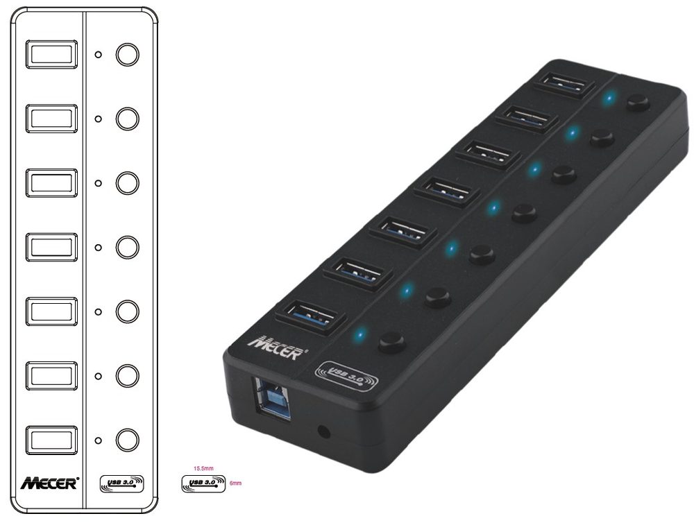 MECER USB 3.1/ 7 PORT EXTERNAL HUB 5Gbps w/Adapter 5V\_2A.