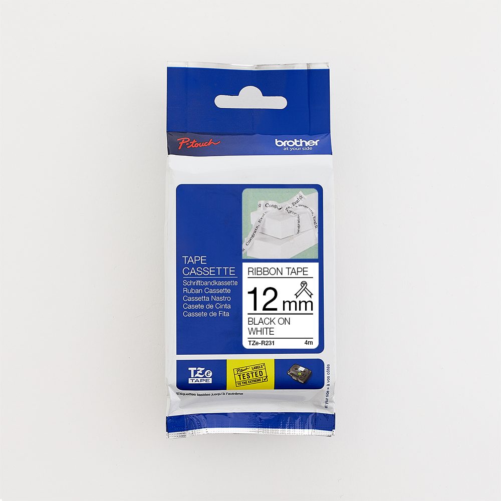 Brother 12MM Black on White Ribbon Tape (4m)
