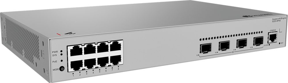 Huawei Soho S220-8P4S 8\*10/100/1000BASE-T ports(125W PoE+) 4\*GE SFP ports built-in AC   power