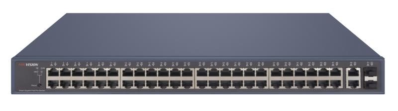 Hikvision Security Hikvision L2  Smart Managed  48 Gigabit PoE ports  2 Gigabit RJ45  2 Gigabit SFP uplink ports  802.3af/at    PoE power budget 470W  max.