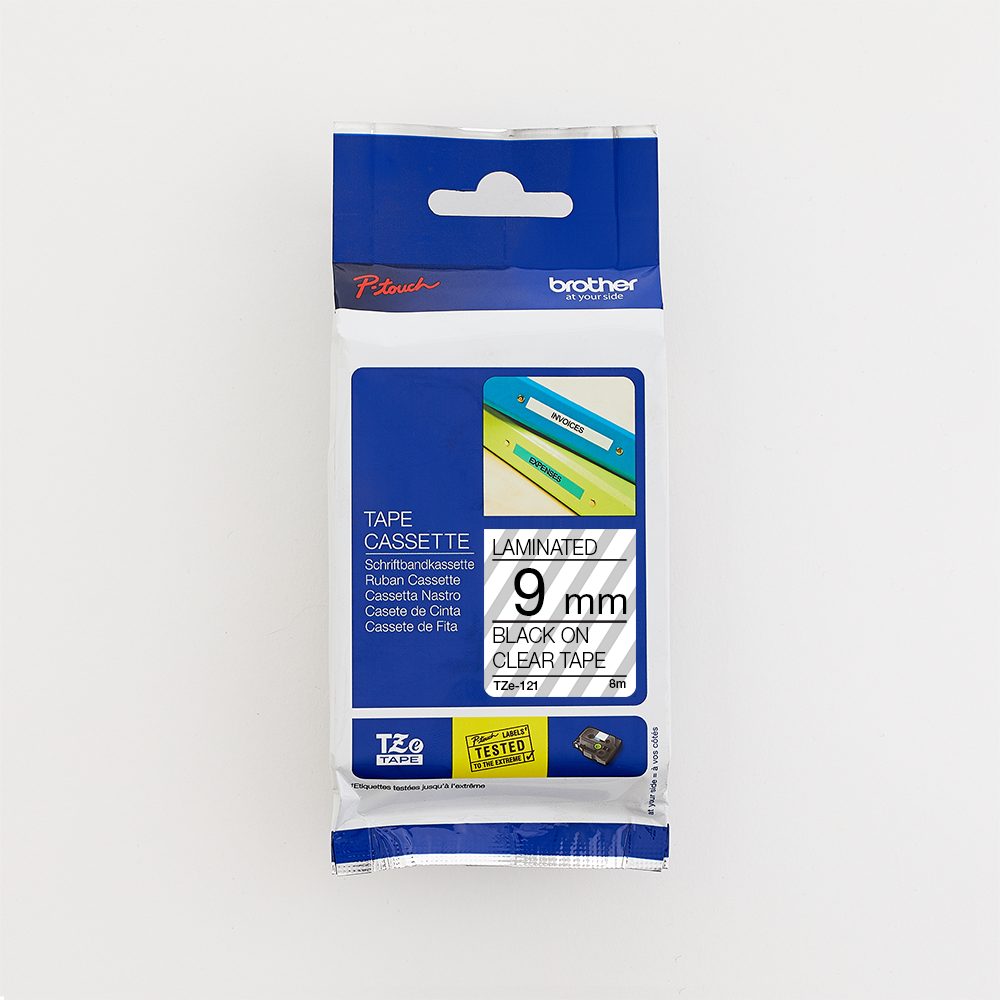 Brother 9MM Black on Clear laminated tape