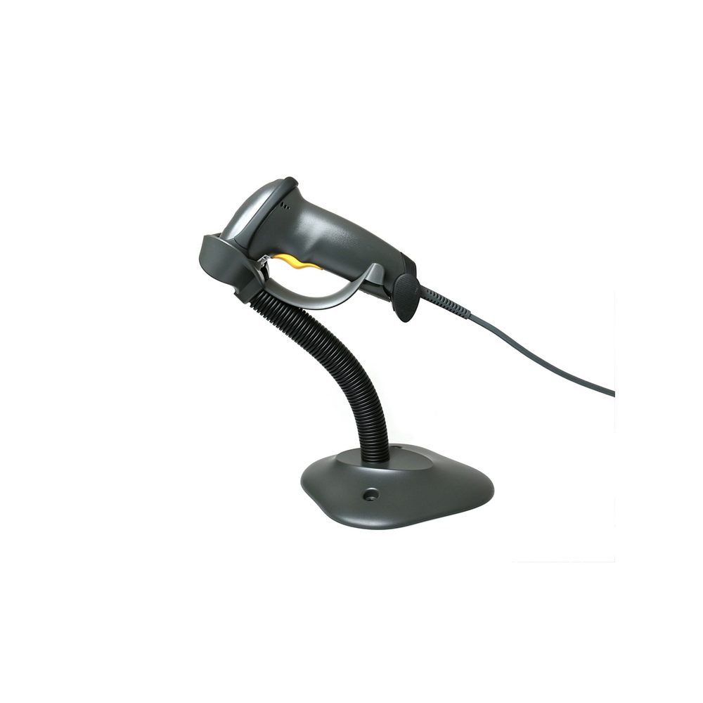 Zebra LS2208 Black with Stand USB Kit: LS2208-SR20007R Scanner; CBA-U01-S07ZAR USB Cable; 20-61019-02R Stand; 1D scanner