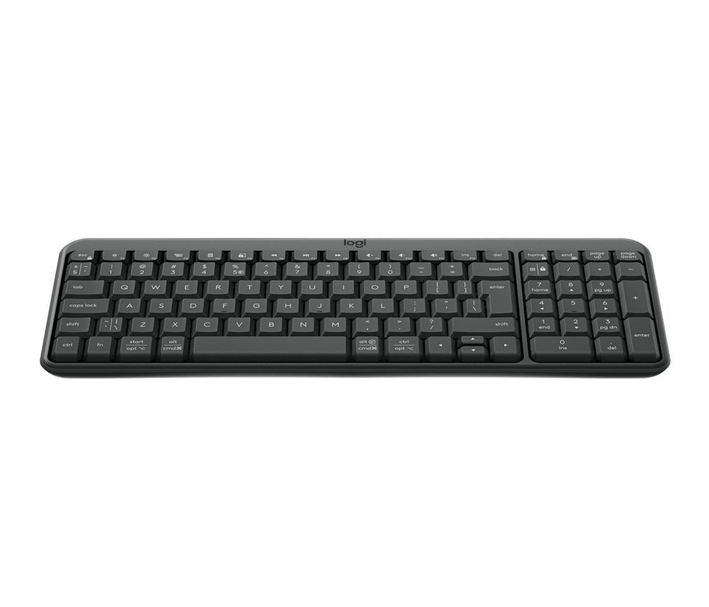 Logitech K250 Compact Bluetooth Slim wireless keyboard with deep-profile keys and Bluetooth Low Energy connectivity, no USB port required. Durable, spill-resistant. Built with 64% recycled plastic. Space-saving layout with F-key shortcuts and a 12-month battery life.