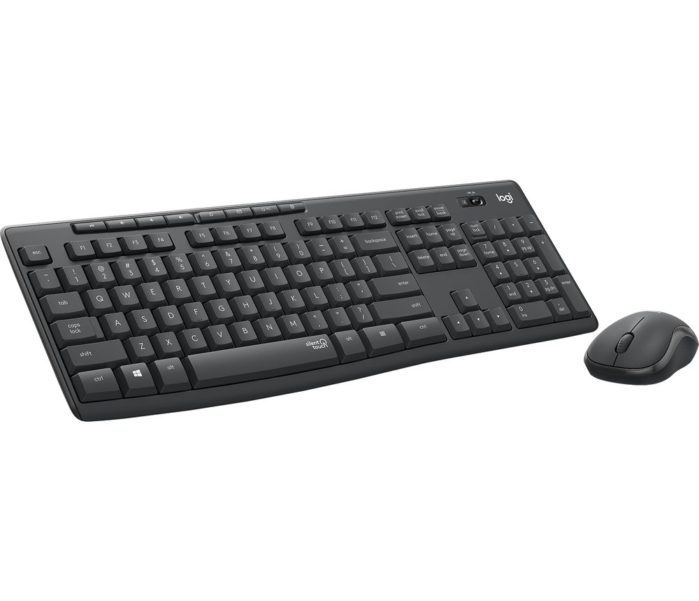 Logitech MK295 Wireless Silent Keyboard and Mouse Combo - Black SilentTouch tech, full-size keyboard, compact mouse, USB nano receiver.