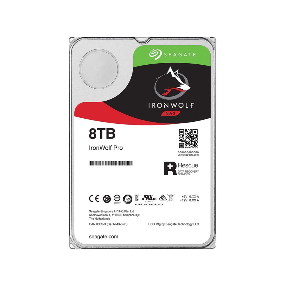 Seagate Ironwolf 8TB 3.5'' HDD NAS Drives; SATA 6GB/s Interface; 1-8 Bays Supported; MUT: 180TB/Year; RV: Yes; Dual Plane Balanc