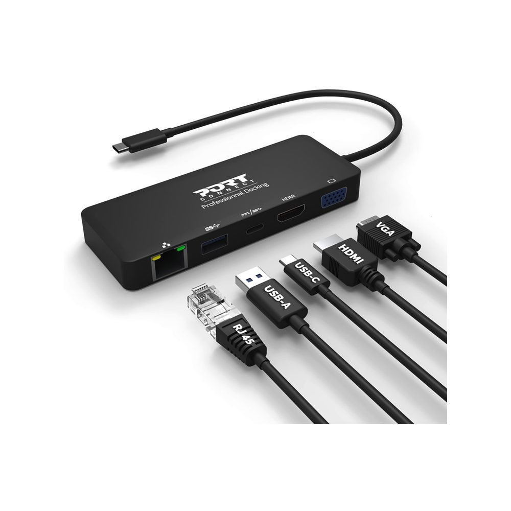Port USB Type-C to 1 x RJ45|1 x USB3.0 SS|1 x Type-C 85W PD|1 x HDMI2.0|1 x VGA 30cm Cable Dock - Black