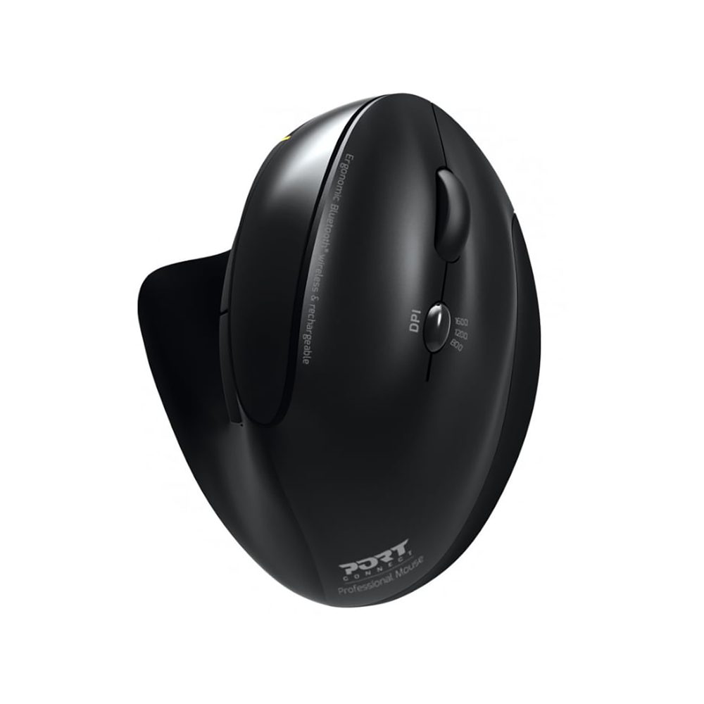 Port Connect Black Ergonomic Rechargeable Bluetooth Mouse