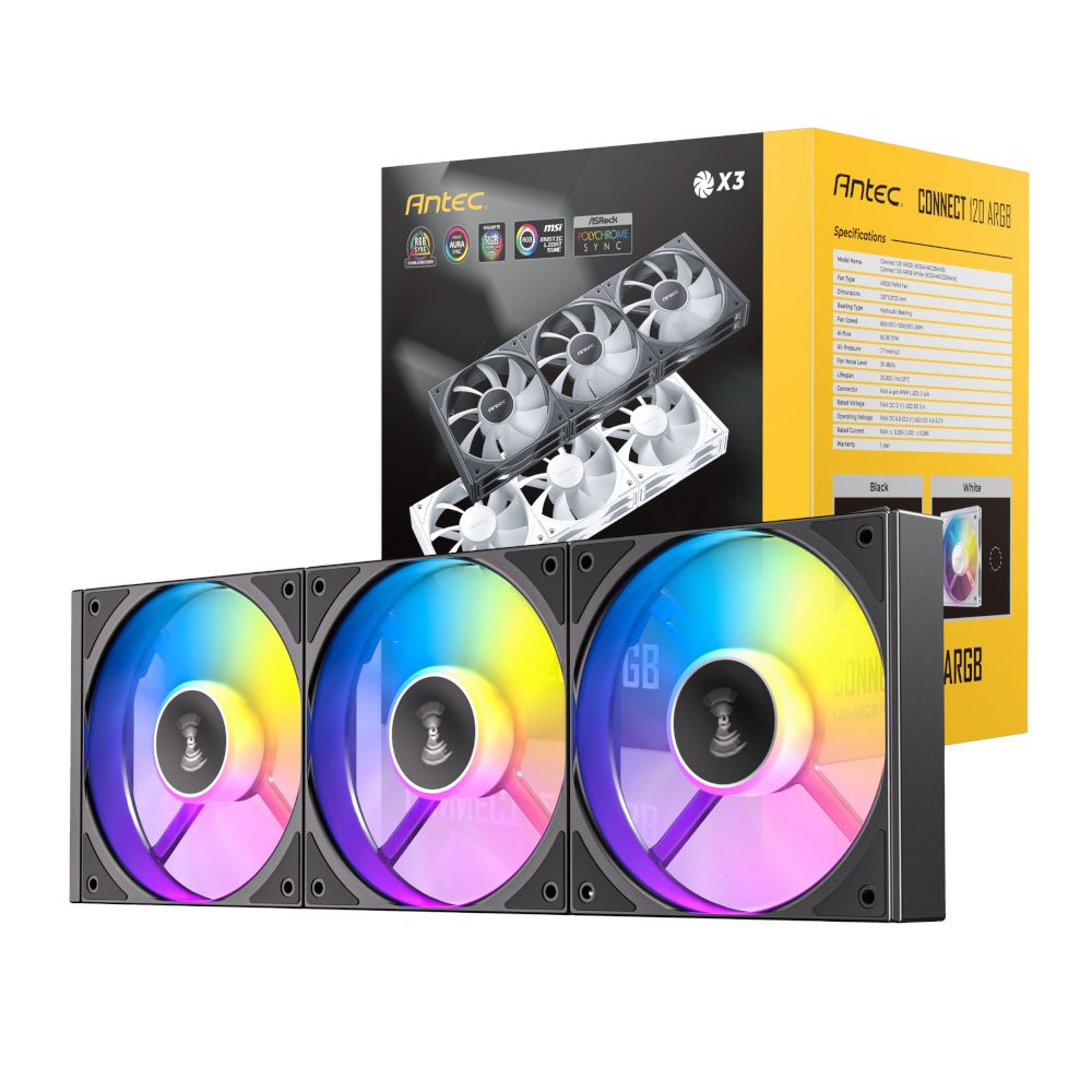 Antec CONNECT PWM 120mm ARGB Case Fan 3 Pack Black