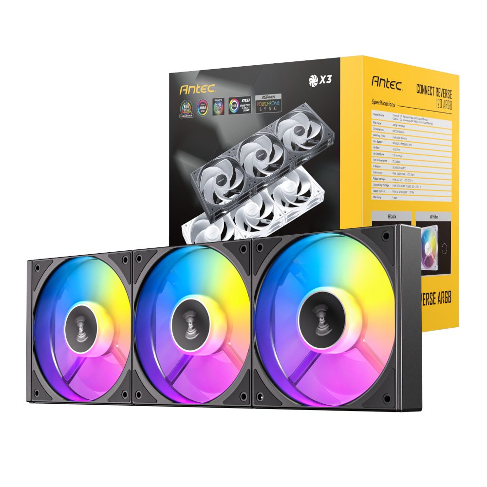 Antec CONNECT PWM 120mm ARGB Reverse Case Fan 3 Pack Black