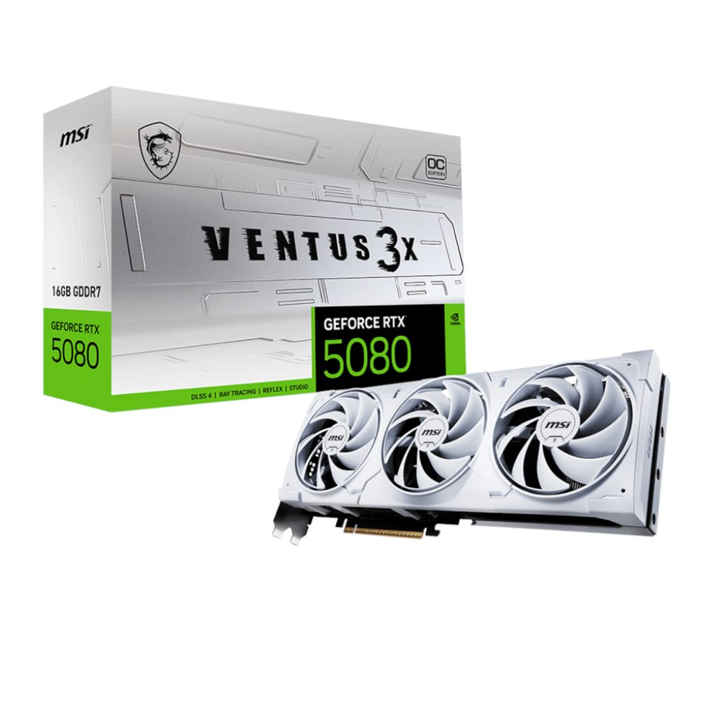 MSI Nvidia GeForce RTX 5080 VENTUS 3X OC 16GB GDDR7 Graphics Card - White