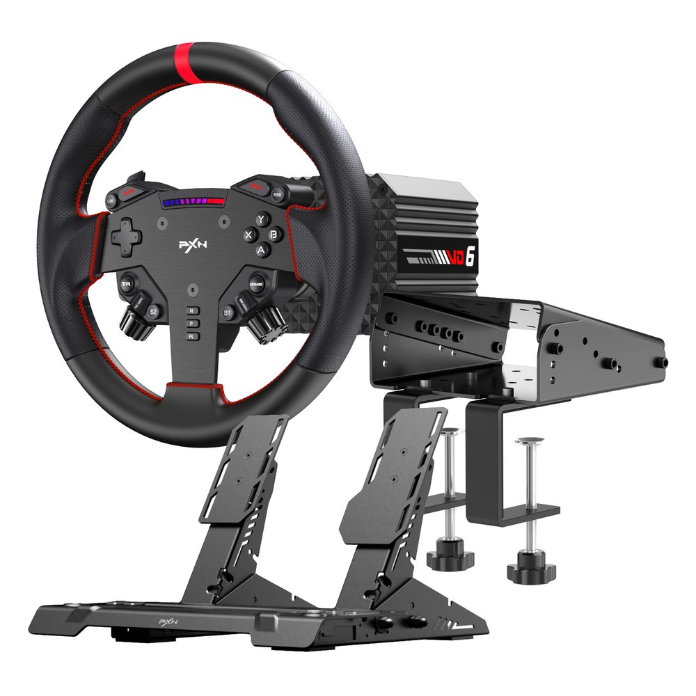 PXN VD6 Direct Drive Bundle 6nm FFB, W AS Steering Wheel, PD HM 2 Pedals (PD HM Brake&Throttle), and Z9 table clamp