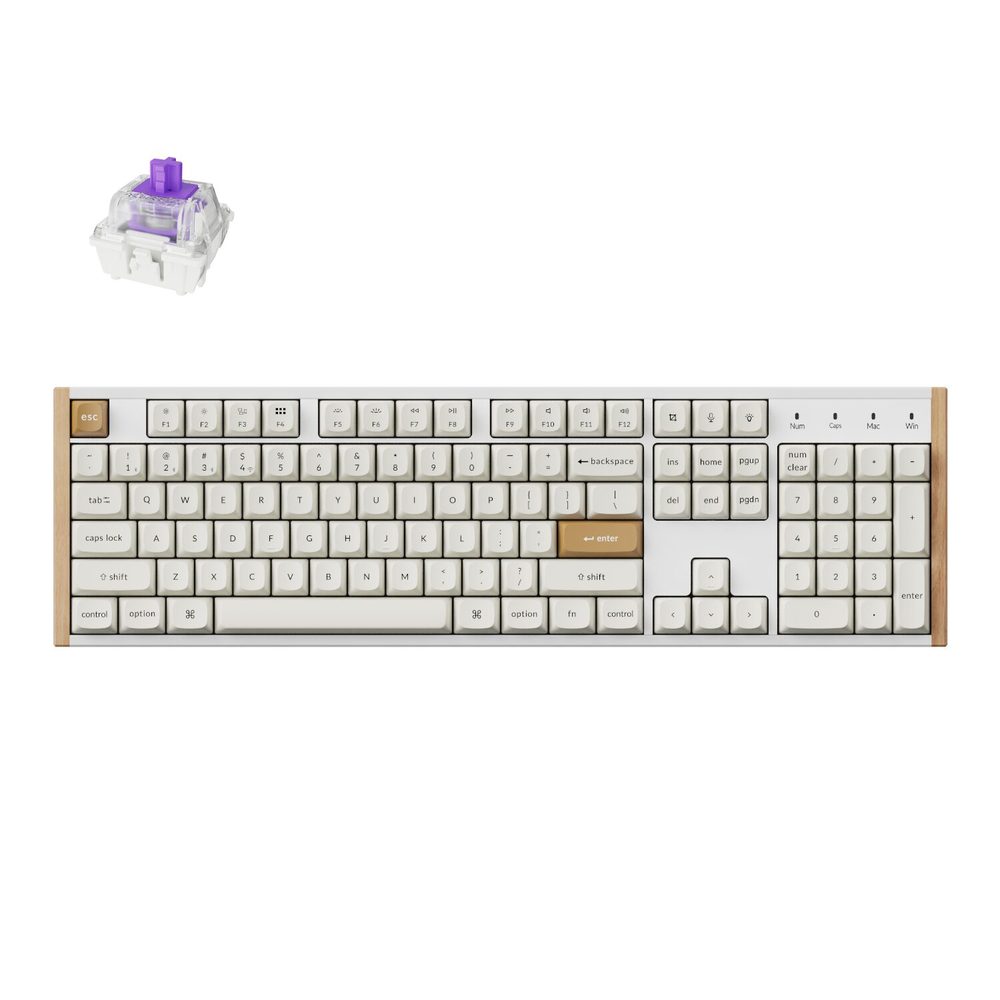 Keychron K10 HE 100% Hot-Swap Gateron Dbl-Rail Nebula Switch RGB Wireless Keyboard - White (Wood + Al)
