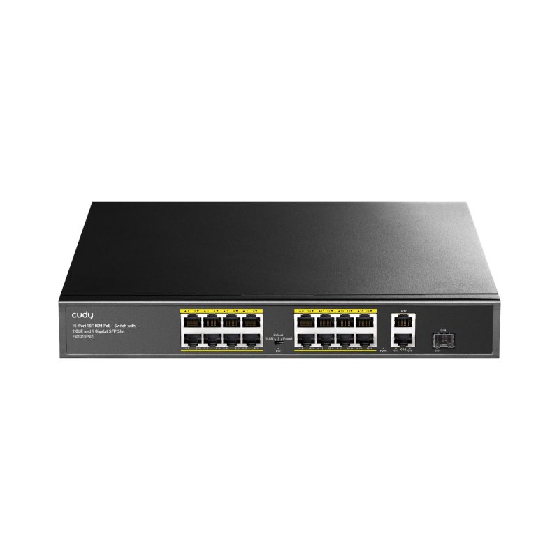 Cudy 16-Port Fast Ethernet 10/100M Unmanaged PoE+ Switch with 2 Gigabit Uplink and 1 SFP Port  200W - Rack Mount