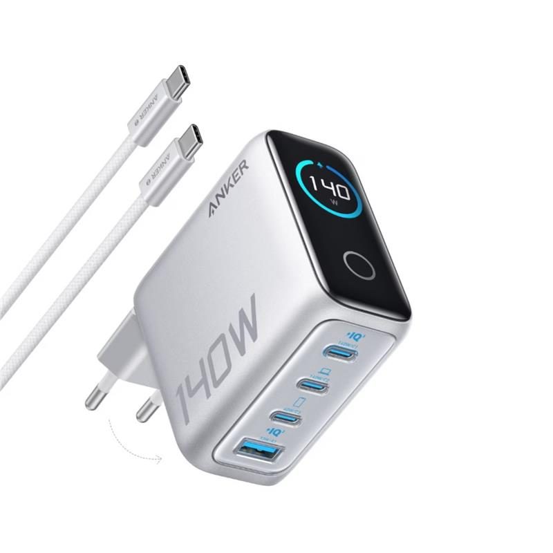 Anker 4 Port 140W PD Wall Charger and Cable Grey Warranty 18 Month 4 ports with included USB C cable
