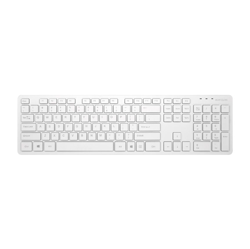 Body Glove Wireless Keyboard with USB receiver which enables keyboard to be ready for use instantly. slim and ergonomic design ensures a comfortable typing experience. Features: Lightweight keyboard. Plug & play. Slim profile design. Battery type: 1xAAA (not included). Adjustable tilt. Number of keys: 104. Warranty: 1 Year