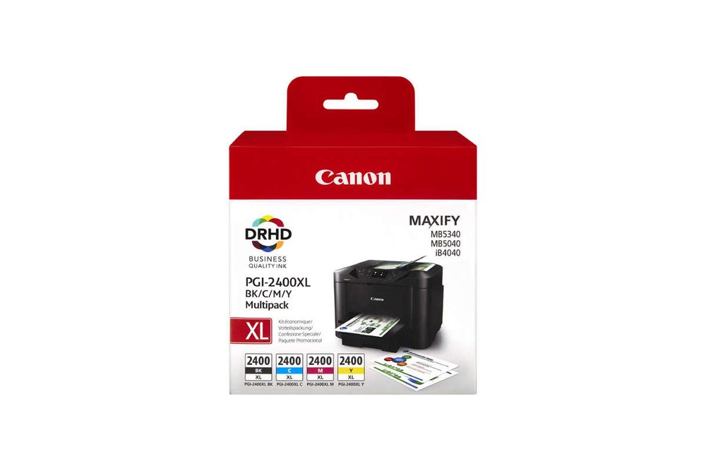 Canon-Ink-PGI-2400XL BK/C/M/Y EMB MULTI-MB5040/ MB5140/ MB5340/ MB5440/ B4040/ IB4140- Yield  BK  2500 pages
Cyan  1755 pages
Magenta  1295 pages
Yellow  1520 pages