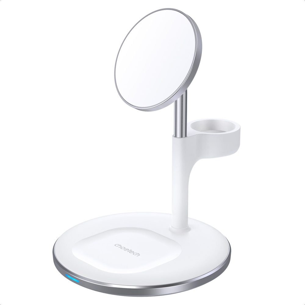 Choetech Fast Wireless 3 In 1 Charger 15W - White sleek, efficient charging with a 30 viewing angle, secure magnetic connection, and a non-slip base. Safely power your phone, AirPods, and Apple Watch while staying organized! . Features: Advanced magnetic wireless charging technology. 3 in 1 design. Non-slip stand. Input: 5V-9V~3A (Max). Interface: USB C. Over-Voltage protection. Over-charge protection. Over-Current protection . Temperature control. Foreign bpdy detection. . Warranty: 2 Year