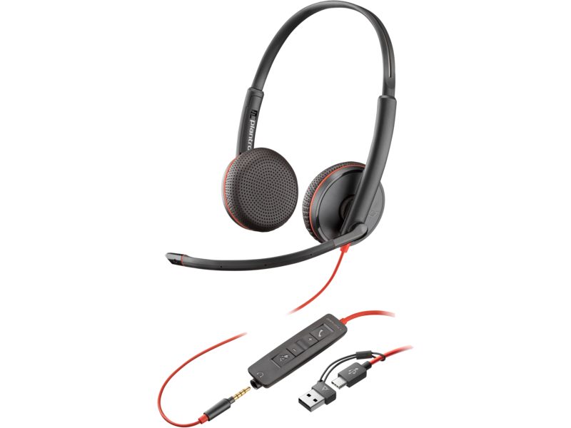 HP Poly Blackwire 3225 Stereo USB-C Headset +3.5mm Plug +USB-C/A Adapter