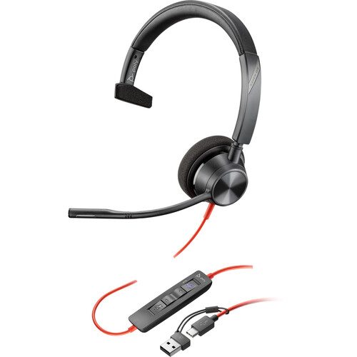 HP Poly Blackwire 3310 Monaural Microsoft Teams Certified USB-C Headset +USB-C/A Adapter