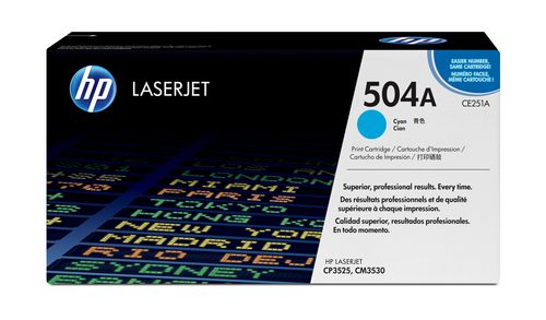 HP 504A CP3525/CM3530 MFP Cyan Print Toner Cartridge Prints approximately 7 000 Pgs Using ISO/IEC 19798 Yield Standard