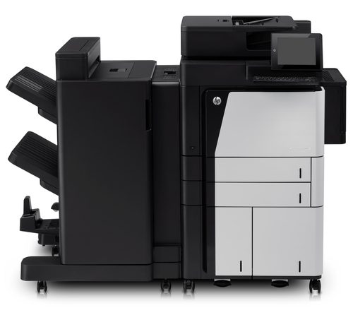 HP LaserJet Enterprise flow MFP M830z 4in1, Print, Copy, Scan, Fax, Over 25 Users, Print up to 55ppm A4, Copy up to 600 x 600 dpi, Copy up to 56 cpm, Scan up to 70 ppm (black and white), up to 68 ppm (colour), Scan up to 600 dpi,  Fax up to 300 x 300 dpi, Fax Memory up to 500 pages, 100 sheet MP tray, 2 x 500 sheet trays, 3500 High Capacity tray, Auto duplex, Gigabit NIC, 1.5Gb RAM, 320Gb HDD,  20.3 cm colour LCD with Capacitive touchscreen, rotating (adjustable angle) display.