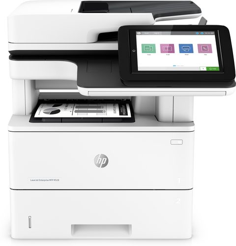 HP LaserJet Enterprise MFP M528dn - HP LaserJet Enterprise MFP M527dn 3in1 - Print, Copy, Scan, 5-15 Users, Print up to 43ppm, STD Duplex, Flatbed Scan, 43-ipm Mono & 38-ipm Colour, 100-sheeet ADF (two-sided, single-pass), Scan to  - PDF, JPEG, TIFF, MTIFF, XPS, PDF/A,  20.3 cm (8"") touchscreen, Mac Compatible, 2 Hi-Speed USB 2.0 Host; 1 Hi-Speed USB 2.0 Device; 1 Gigabit Ethernet 10/100/1000T, 1.25GB Memory, 1 x 550-sheet input tray; 1 x 100-sheet multipurpose tray (add up to 3 trays)