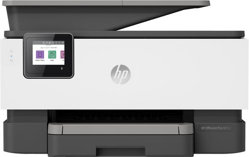 HP OfficeJet Pro 9013 All-in-One - Print, Copy, Scan, Fax, Print up to 22 ppm Black & up to 18 ppm Colour, HP ePrint; Apple AirPrint; Mopria-certified; Wireless Direct printing, 1 to 5 Users;Recommended Monthly Page Volume Up to 1,500 ,Scanner TypeEasy Slide-off Glass, 2-Sided ADF, Copy up to 600 x 600 dpi, Copy Speed - Up tp 32 cpm, Touchscreen CGD (Colour Graphic Display), Wireless Capability, Connectivity Standard 1 USB 2.0; 1 Host USB