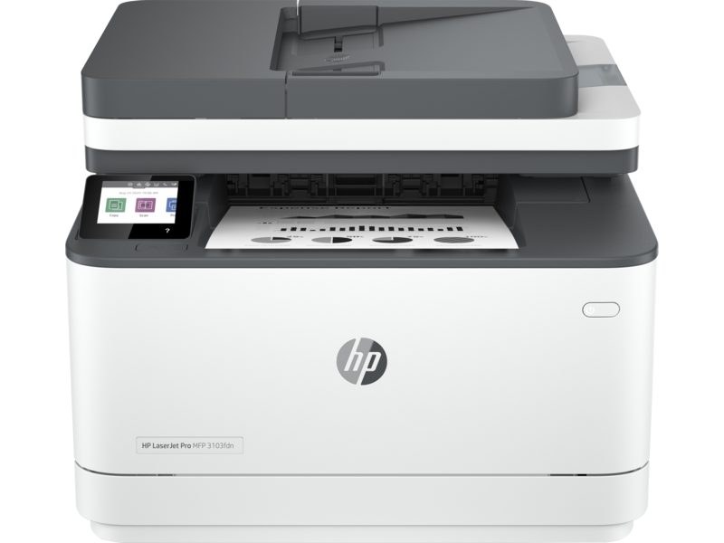 HP LaserJet Pro MFP 3103fdw Printer. Functions: Print, copy, scan, fax. Print technology: Laser. Print speed: Up to 33 ppm Black (A4, normal); Up to 20 ipm Black (A4, duplex). Print resolution: Up to 1200 x 1200 dpi Black (best); Technology: : 600dpi with Resolution Enhancement technology (REt); ProRes 1200. Monthly duty cycle Up to 50,000 pages A4; Recommended monthly page volume: 350 to 2500 pages. Duplex printing: Automatic (standard). Up to 33 cpm Black (A4). Scan speed: Up to 19 ppm