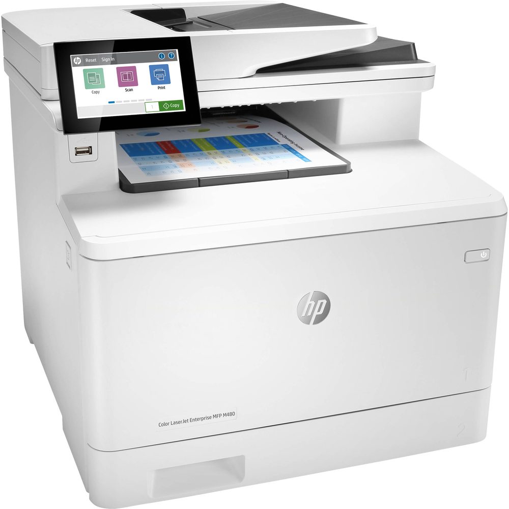 HP Colour LaserJet Enterprise MFP M480f 4in1 - Print, Copy, Scan, Fax, 3-10 Users, Print up to 27 ppm, A4, Copy up to 28 cpm, Scan up to 600 x 600 dpi, Fax up to 400 pages, Hi-Speed USB 2.0 printing port, Built-in 10/100/1000 Ethernet, Automatic Duplex printing, HP ePrint, Apple AirPrint, FAX, Mopria-certified, Google Cloud Print 2.0, 50 sheet multipurpose tray, 250 sheet input tray