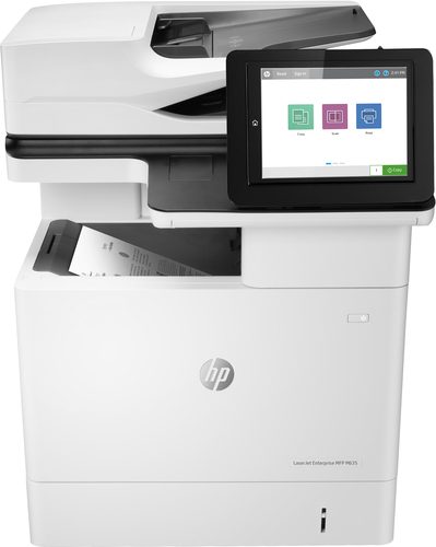 HP LaserJet Enterprise MFP M635h 3in1 Mono Printer - Print, Copy and Scan.Black (A4, normal) Up to 61 ppm;Black (A4, duplex): Up to 50 ipm; HP PCL 6, HP PCL 5 (HP PCL 5 driver available from the Web only), HP postscript level 3 emulation, native PDF printing (v 1.7), Apple AirPrint. 20.3 cm  touchscreen. HP ePrint; Apple AirPrint; Mopria-certified; Google Cloud Print 2.0. Wireless optional. Built in Network. Automatic Duplex. Flatbed, ADF.  Supplies: W1470A HP 147A Black