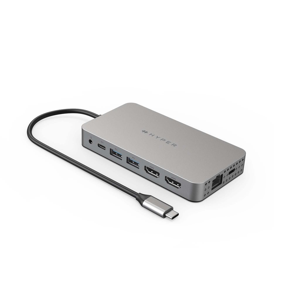 Hyper HyperDrive Dual HDMI 10-in1 Travel Dock for M1 MacBook (silicon Motion) Silver Extend Two 4K Displays, Easy Driverless Setup, 10 Essential Ports