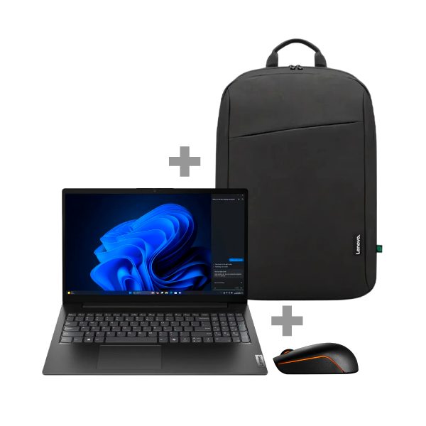 Lenovo V15-IRU i3-1315U 8GB Base DDR5 256GB SSD M.2 2242 QLC G4 Integrated Windows 11 Pro 64 15.6" FHD TN HD Cam Wi-Fi AX 2x2+Bluetooth 3 Cell 38Whr 65W 3PIN-ZA KB US-ENG 1 Year Carry-in + Lenovo 16'' Backpack B210 & Lenovo 300 Wireless Compact Mouse