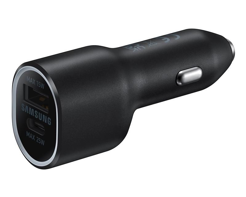 Samsung Dual USB Car Charger Power Up Fast  USB-C delivers up to 25W Super Fast Charging, while USB-A adds a 15W boostfor a total of 40W on the go. Features: Get back to 100% before you arrive. Two chargers in one. Power your device safely. Warranty: 6  Months