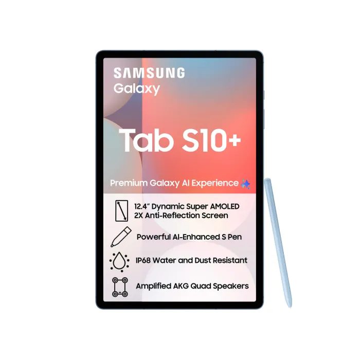 Samsung Galaxy Tab S10+ 5G Wi-Fi, 12.4" TFT WQXGA+ [2800x1752] Quad 120GHz, 12GB Internal Memory 256GB Supports microSD up to 1.5TB, Rear (Dual) 8MP AF + 13MP ultra wide, Front 12MP +12MP, Android 14, Bluetooth 5.3, S pen intergration, Battery 10,090mAh, Colour : Grey