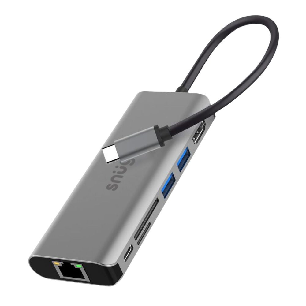 Snug 7 Port Multifunction Hub With USB Type-C Connector Increases productivity of your device by expanding female USB C port to multiple possibilities of connectivity. Connect up to 7 devices to your USB Type-C Device. . Features: 1 x HDMI Port: Upto HDTV - 4K*2K (3840x2160) supported. 2 x USB 3.0 Ports - High speed USB. Power Supply up to 4.5W Max. 1 x USB Type-C PD Port - DC 20V~5A Max. 1 x RJ45 - Max Ethernet speed 100 mbps. 1 x SD Card and 1 x TF Card Reader - SD Card and TF
