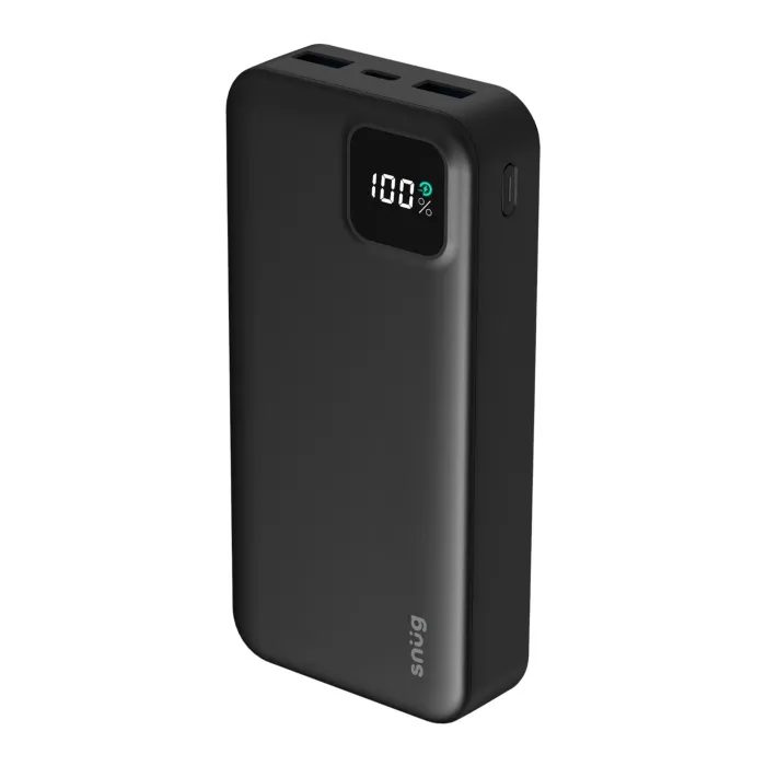 Snug Square Digital PD Powerbank - 20000mAh Stay powered on the go! Charge up to 3 devices simultaneously via USB ports, with a USB-C cable included for convenience. Features: 20W max output. Power Delivery fast charging. Digital power level indicator. Warranty: 1 year