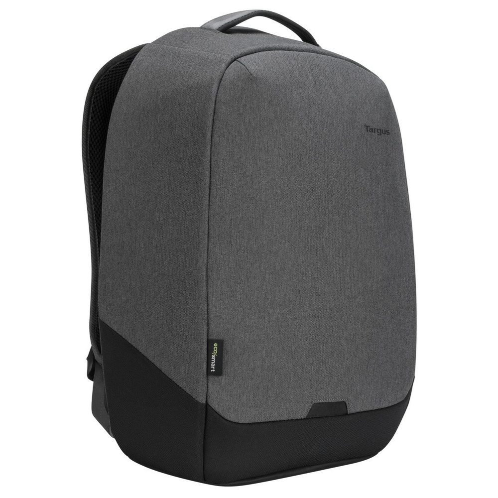 Targus - Cypress Eco Security Backpack 15.6" Grey Made from 26 recycled plastic water bottles Dedicated padded laptop compartment Large main compartment for files and gear. Luggage pass-through trolley strap.