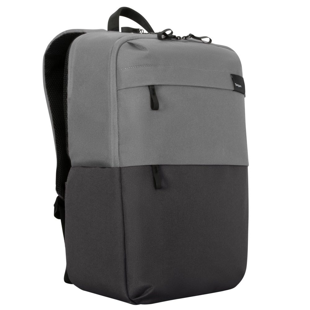 Targus 15.6" Sagano Travel BackPack Grey minimalistic design SafePort Sling Protection System Two exterior, front pockets Workstation with RFID-and padded tablet pocket Ergonomic shoulder straps and padded back with breathable mesh fabric Two water bottle pockets Hidden pocket with rain cover Trolley strap Made from 9 recycled PET bottles