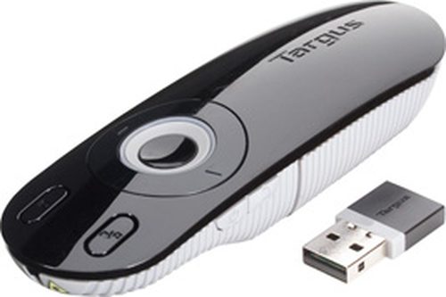 Targus Wireless Presenter With Laser Pointer, lear & intuitive layout, 2.4 GHz wireless technology operates up to 15 metres away, USB port required; True plug-and-play device, no drivers required; PC/Mac and netbook compatible