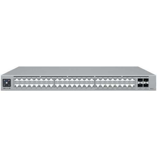 Ubiquiti 48-port, Layer 3 Etherlighting switch with 2.5 GbE and PoE++ output, 16x 2.5 GbE ports including (8) PoE+ and (8) PoE++, 32x GbE ports including (24) PoE+ and (8) PoE++, 4x 10G SFP+ ports, DC power backup ready, 720W