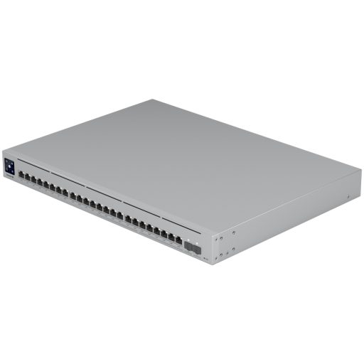 UBIQUITI Enterprise 24 PoE; (12) 2.5 GbE, (12) GbE; all PoE+ ports; (2) 10G SFP+ ports; 400W total PoE availability; DC power backup-ready; Layer 3 switching.