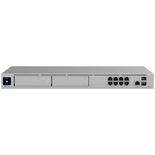 Ubiquiti rack-mount Cloud Gateway with 10 Gbps performance, multi-WAN load balancing, and two NVR drive bays designed for large-scale, multi-application UniFi sites.