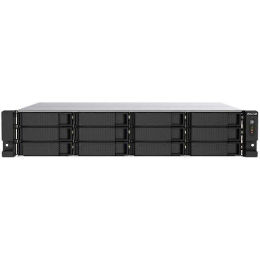 QNAP 12-Bay 12-bay rackmount NAS, AMD Ryzen V1000 series V1500B 4C/8T 2.2GHz, 8GB DDR4 RAM 10GbE & M.2 NVMe/SATA SSD USB 3.2 Gen2 Type-C & Type-A, 2 x 550W PSU