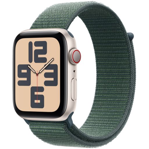 Apple Watch SE GPS + Cellular 44mm Starlight Aluminium Case with Lake Green Sport Loop,Model A2724