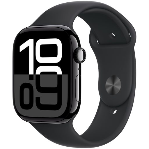 Apple Watch Series 10 GPS + Cellular 46mm Jet Black Aluminium Case with Black Sport Band - M/L,Model A3003
