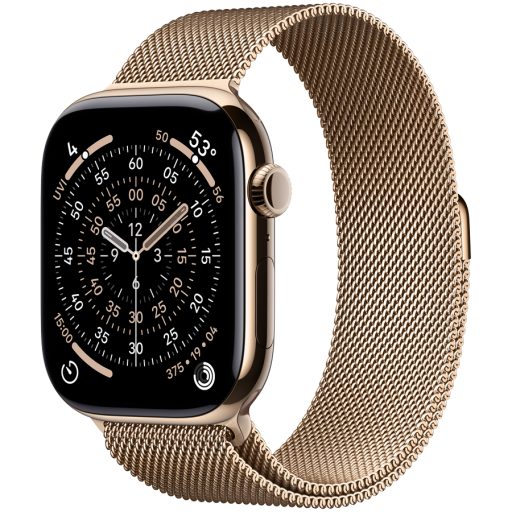 Apple Watch Series 11 GPS + Cellular 46mm Gold Titanium Case with Gold Milanese Loop - S/M,Model A3337