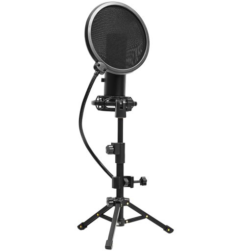 LORGAR Voicer 721, Gaming Microphone, Black, USB condenser microphone with tripod stand, pop filter, including 1 microphone, 1 Height metal tripod, 1 plastic shock mount, 1 windscreen cap, 1,2m metel type-C USB cable, 1 pop filter, 154.6x56.1mm