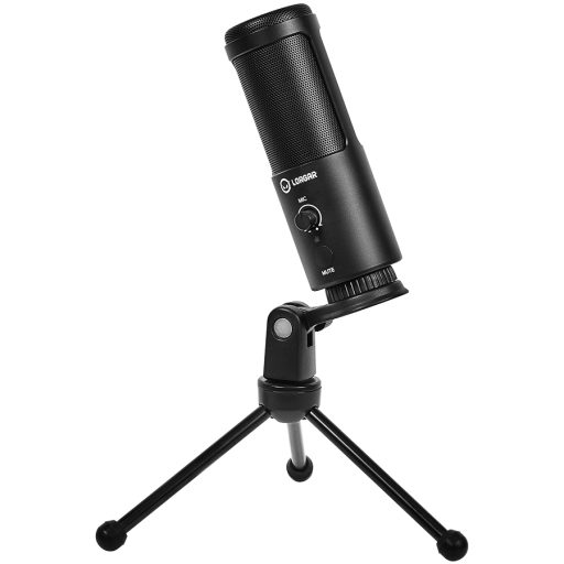 LORGAR Voicer 521, Gaming Microphone, Black, USB condenser mic with Volume Knob, 3.5MM headphonejack, mute button and led indicator, package including 1x F5 Microphone, 1 x 2M type-C USB Cable, 1 xTripod Stand