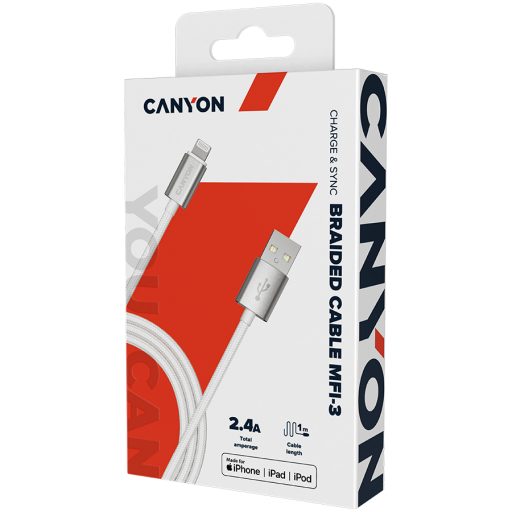 CANYON cable MFI-3 Lightning 12W 1m White