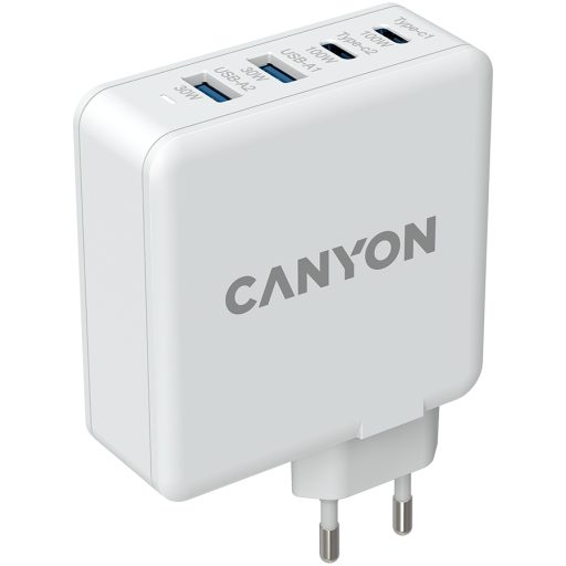 CANYON H-100, GAN 100W charger Input:100V-240V Output: USB-C1/C2: 5V 3A, 9V 3A, 12V 3A, 15V 3A, 20V 5A USB-A 1/A2, 4.5V/5A, 5V/4.5A, 9V/3A, 12V/2.5A, 20V/1.5A C1+C2, 65W + 30W, C1+A1, 65W + 30W, C1+A2, 65W + 30W, C1+A1+A2, 65W
